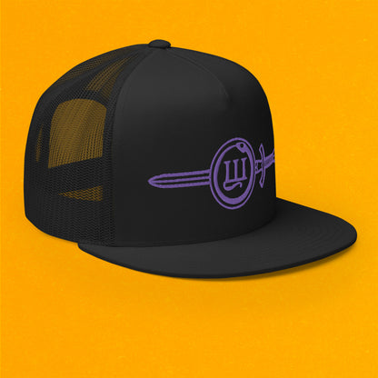 Sword & Shield Embroidered Logo Trucker Cap - Purple